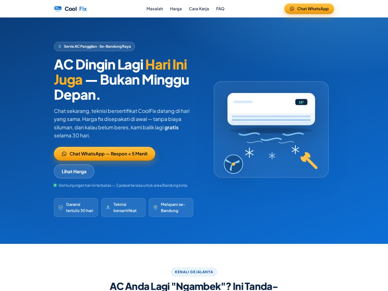 Screenshot demo landing page jasa servis AC CoolFix