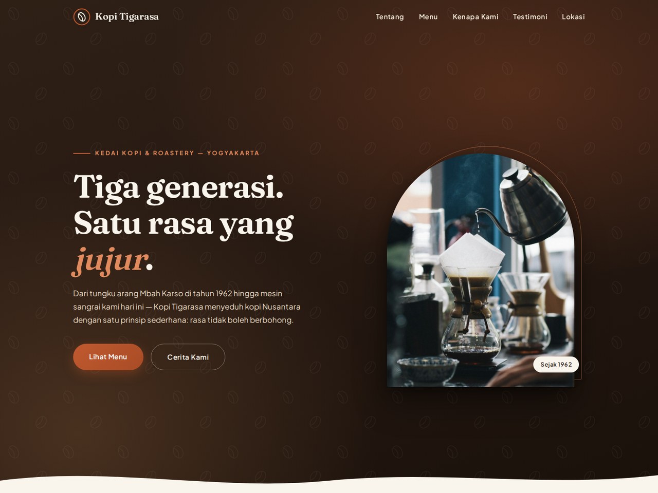 Screenshot demo company profile kedai kopi Tigarasa