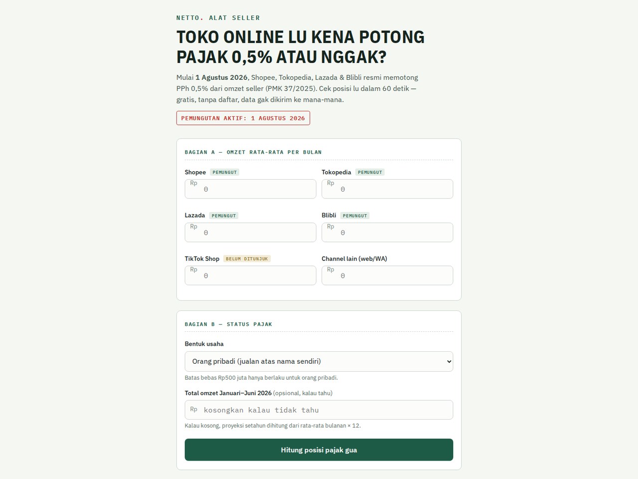 Screenshot Pakenetto — aplikasi web yang berjalan live